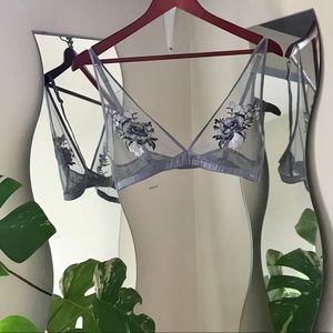 Floral embroidered satin bra